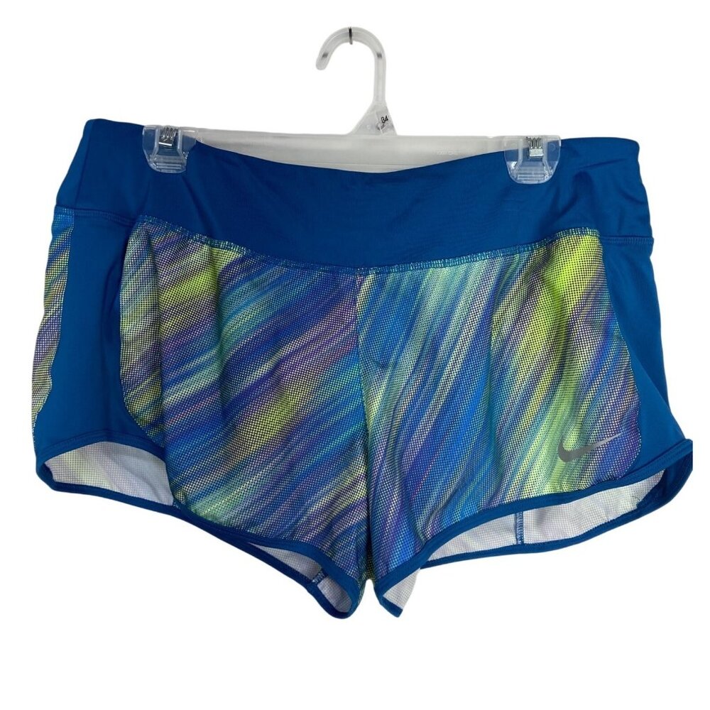 Nike Dri Fit Women's Athletic Shorts Blue Lined Drawstring Running Gym Size Larg